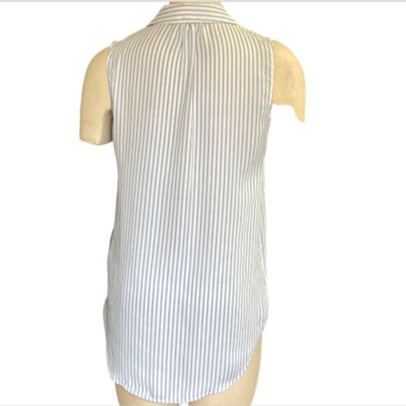 H&M Sleeveless Striped Button-Up Collared Tunic Top Sz 8 Blue & White 55P - Picture 4 of 7